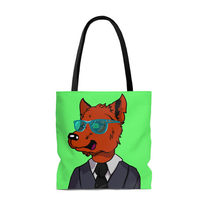 Cyborg Wolf Grey Suit Black Tie Blue Glasses Orange Fur AOP Tote Bag