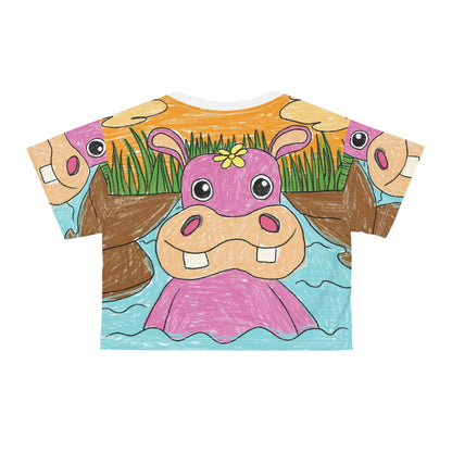 Hippo Hippopotamus Animal Creature Graphic AOP Crop Tee