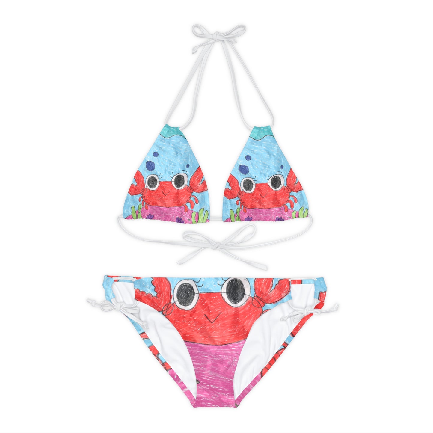 Conjunto de bikini con tiras Sea Lovers y estampado de cangrejo de langosta (AOP)