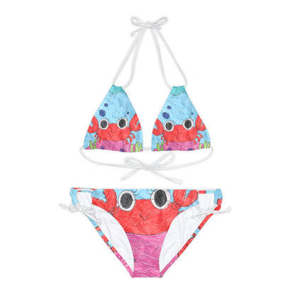 Conjunto de bikini con tiras Sea Lovers y estampado de cangrejo de langosta (AOP)