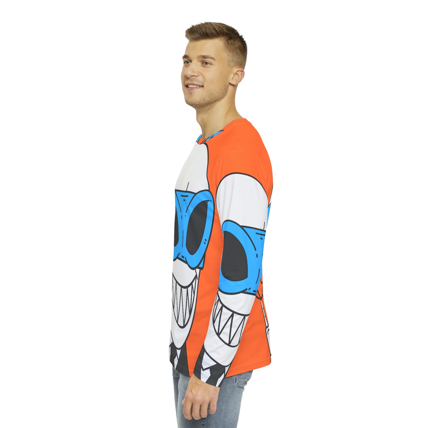 Alien BBall Sport Ninja Game Player Orange Basketball Men's Long Sleeve AOP Shirt