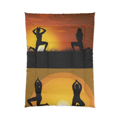 Yoga Poses Silhouette - Tranquil Sunset Art Comforter