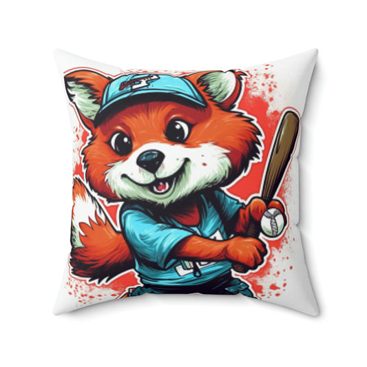 Red Panda Baseball Sport Athletic Graphic Spun Polyester Square Pillow