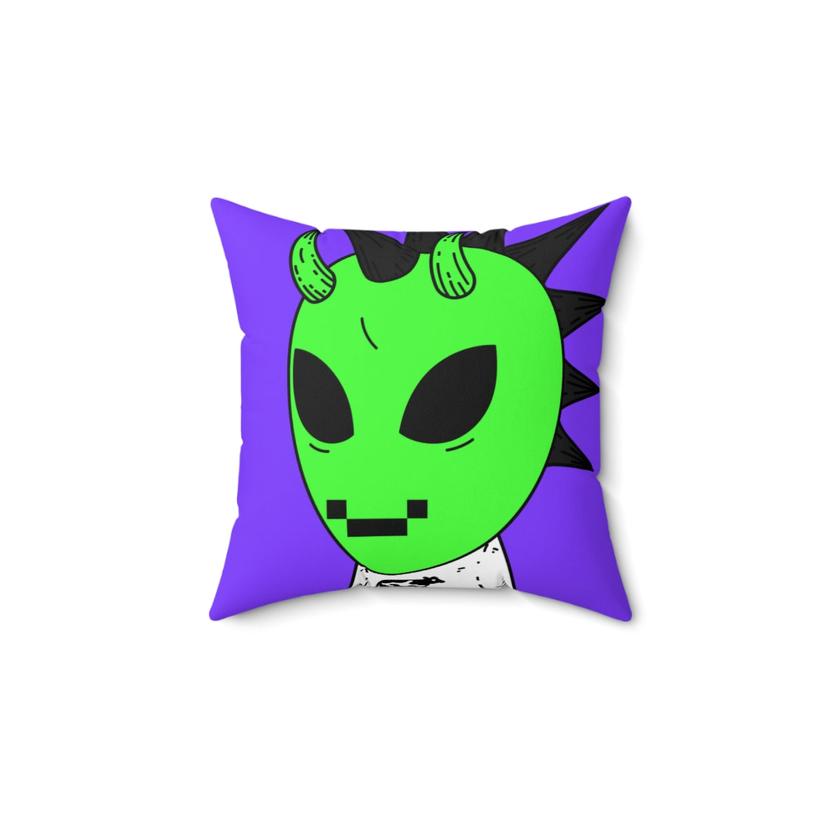 Cow Green Alien Spike Black Hair Digital Smile Visitor Spun Polyester Square Pillow