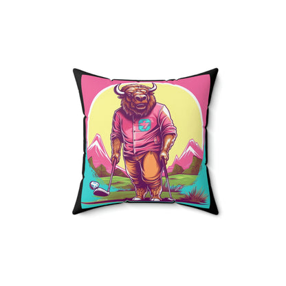 Almohada cuadrada de poliéster hilado con gráfico de juego deportivo American Bison Golf Buffalo 