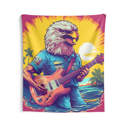 American Rock Star: Bald Eagle with Guitar Graphic Indoor Wall Tapestries