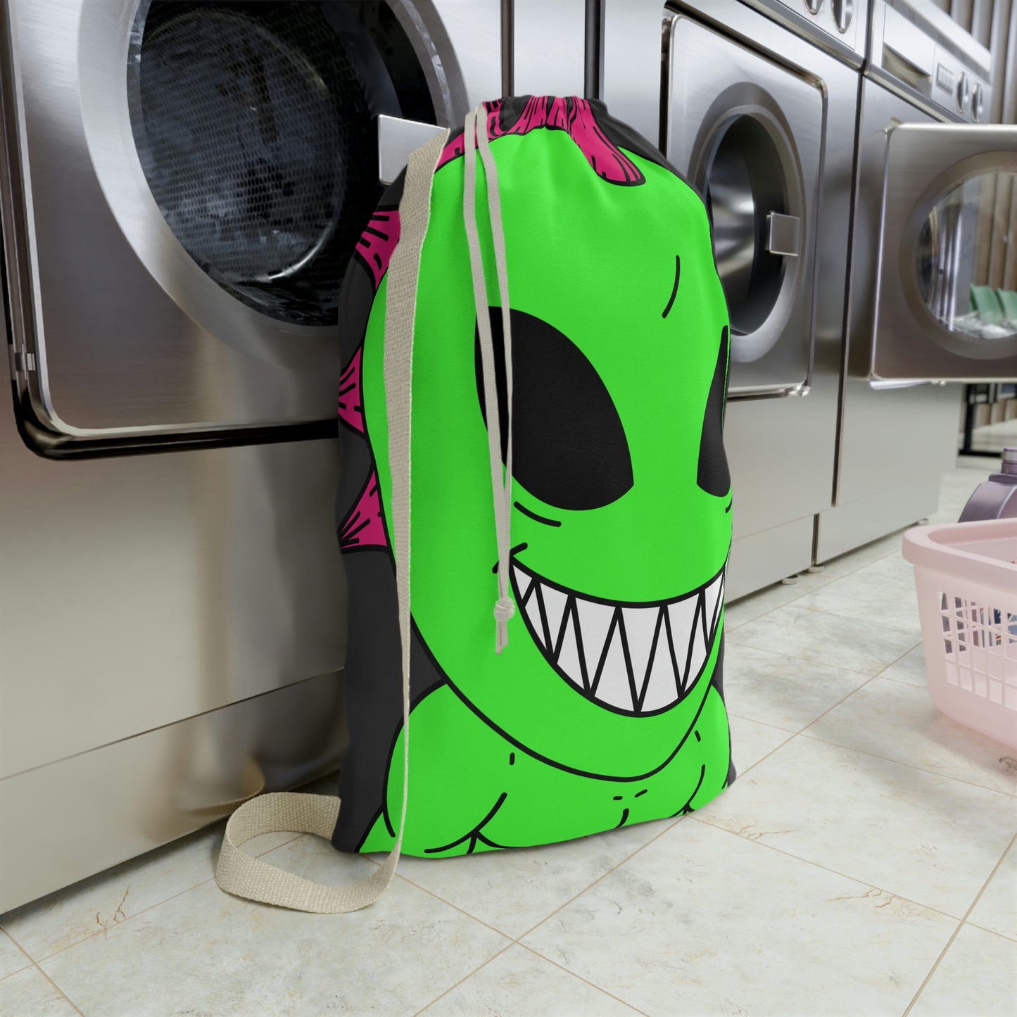 Spiked Pink Hair Muscle Alien Visitor Laundry Bag