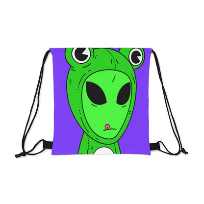 Green Kek Frog Alien Space Character Cartoon Pink Tongue Visitor Outdoor Drawstring Bag