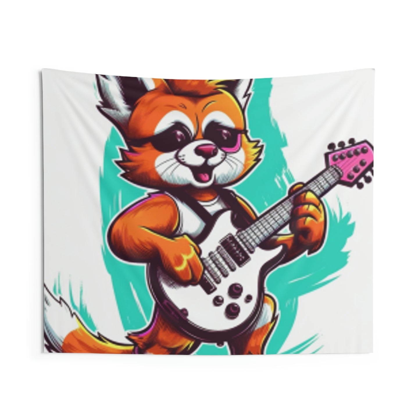 Red Panda Musician Guitarist Graphic Indoor Wall Tapestries