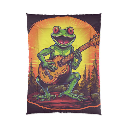 Classic Frog ontop a log Style Guitar Playing Musician Comforter