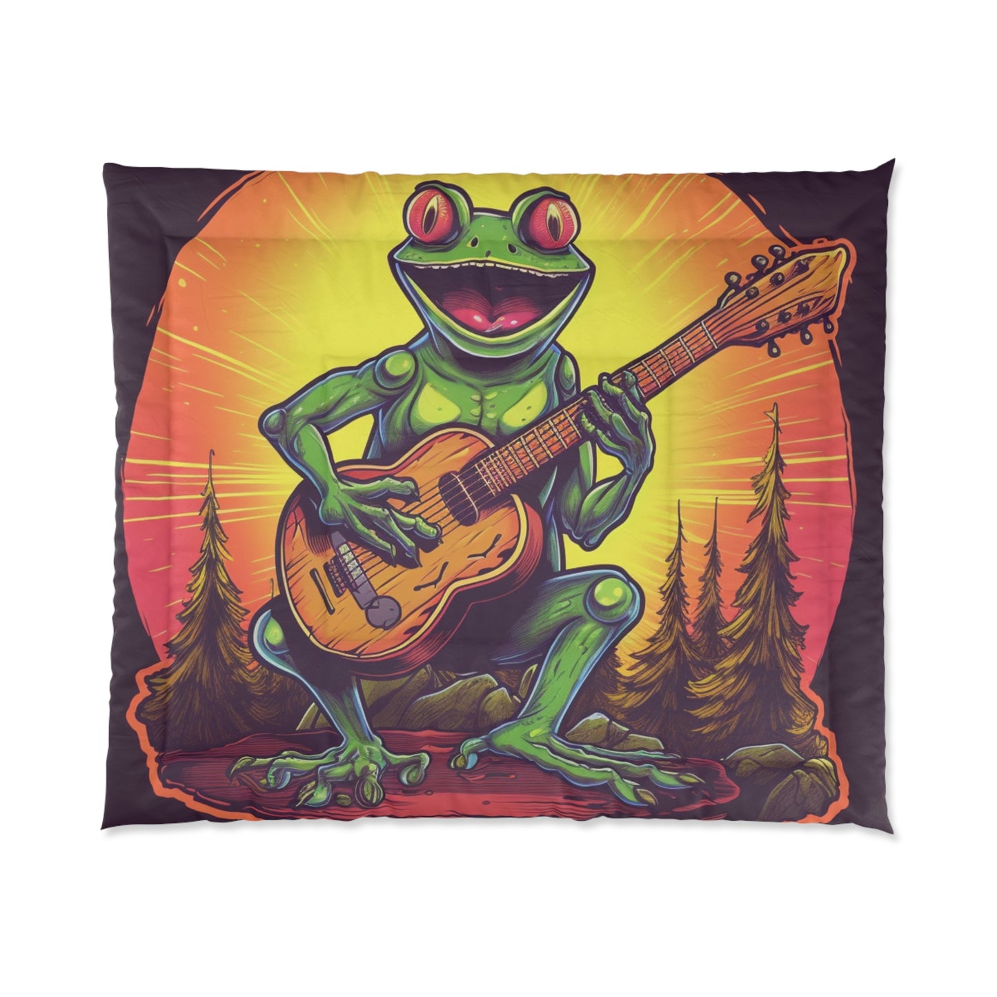 Classic Frog ontop a log Style Guitar Playing Musician Comforter