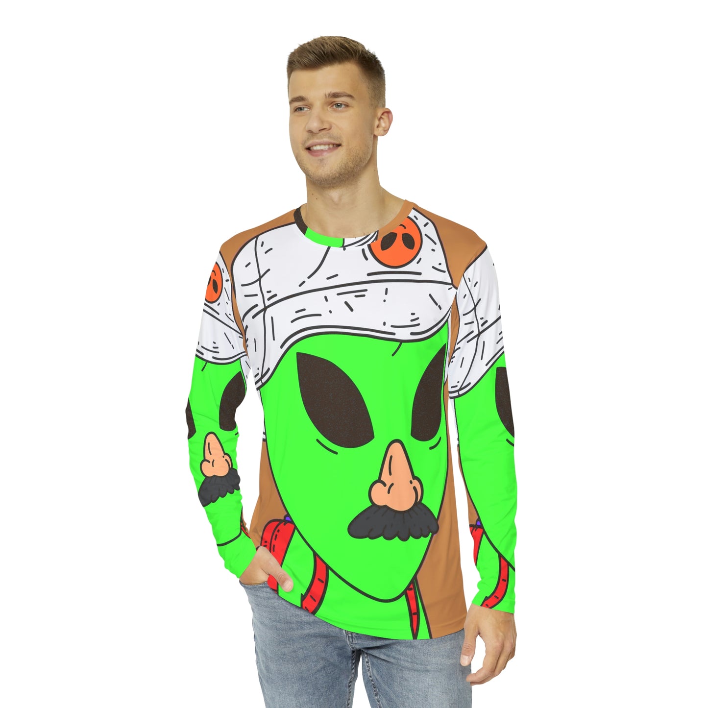 Visitor Green Alien Space Traveler Men's Long Sleeve AOP Shirt