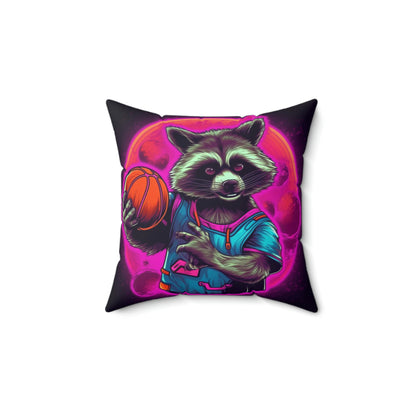 Basketball Raccoon Sport Player Athletic Animal Style Spun Polyester Square Pillow