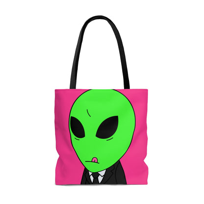 Green Apple Head Tongue Out Black Business Suit Visitor AOP Tote Bag