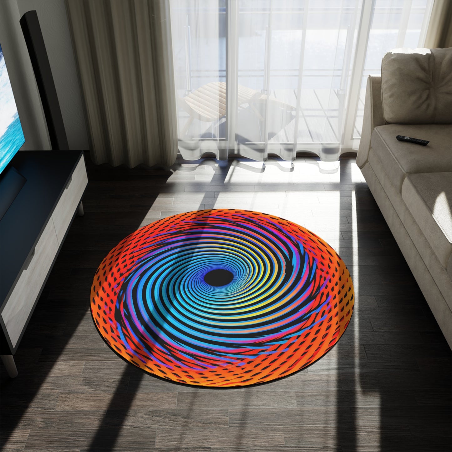 Vortex Illusion Art: agujero sin fondo, alfombra redonda de diseño colorido