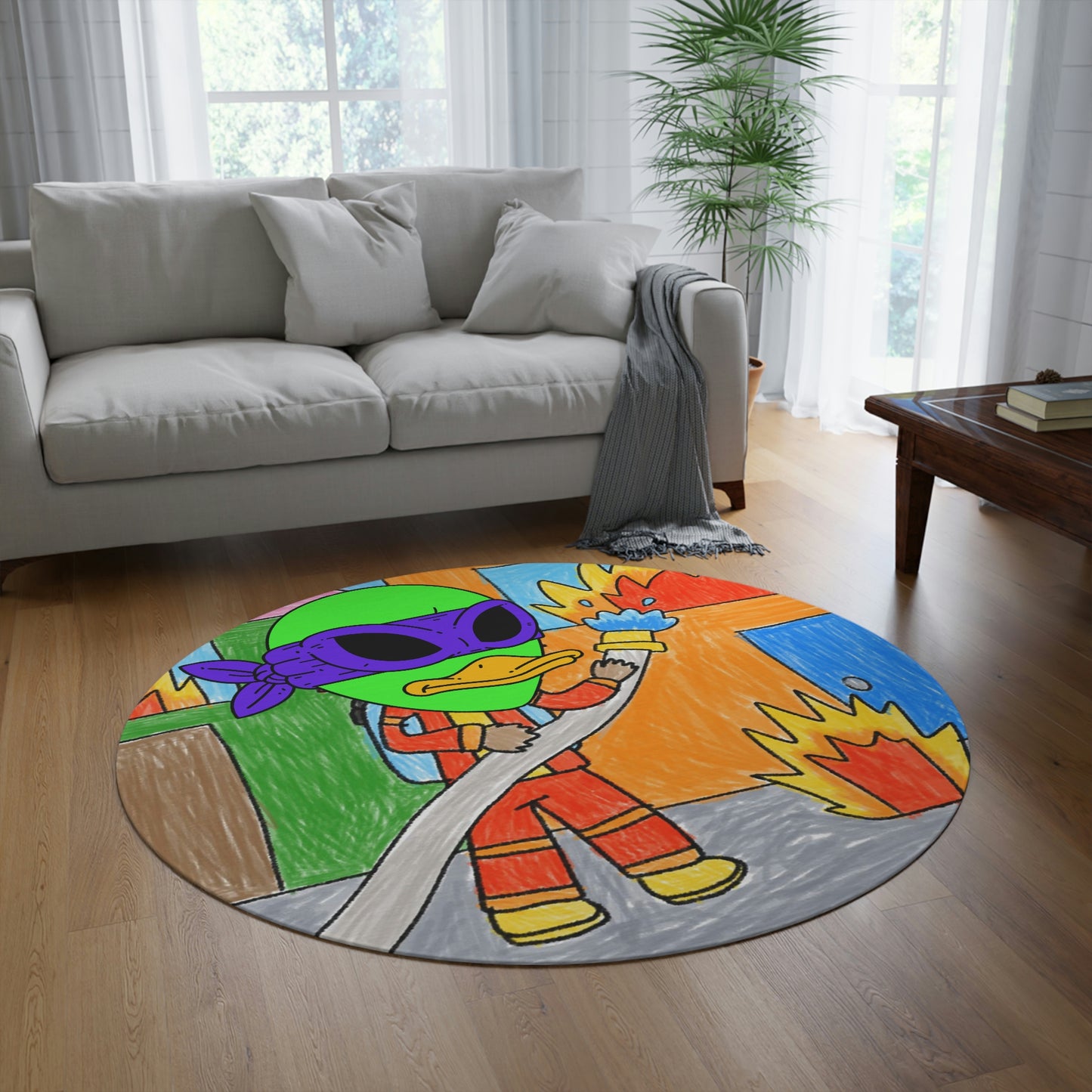 Superhero Fireman Fire Fighter Visitor 751 Alien Round Rug