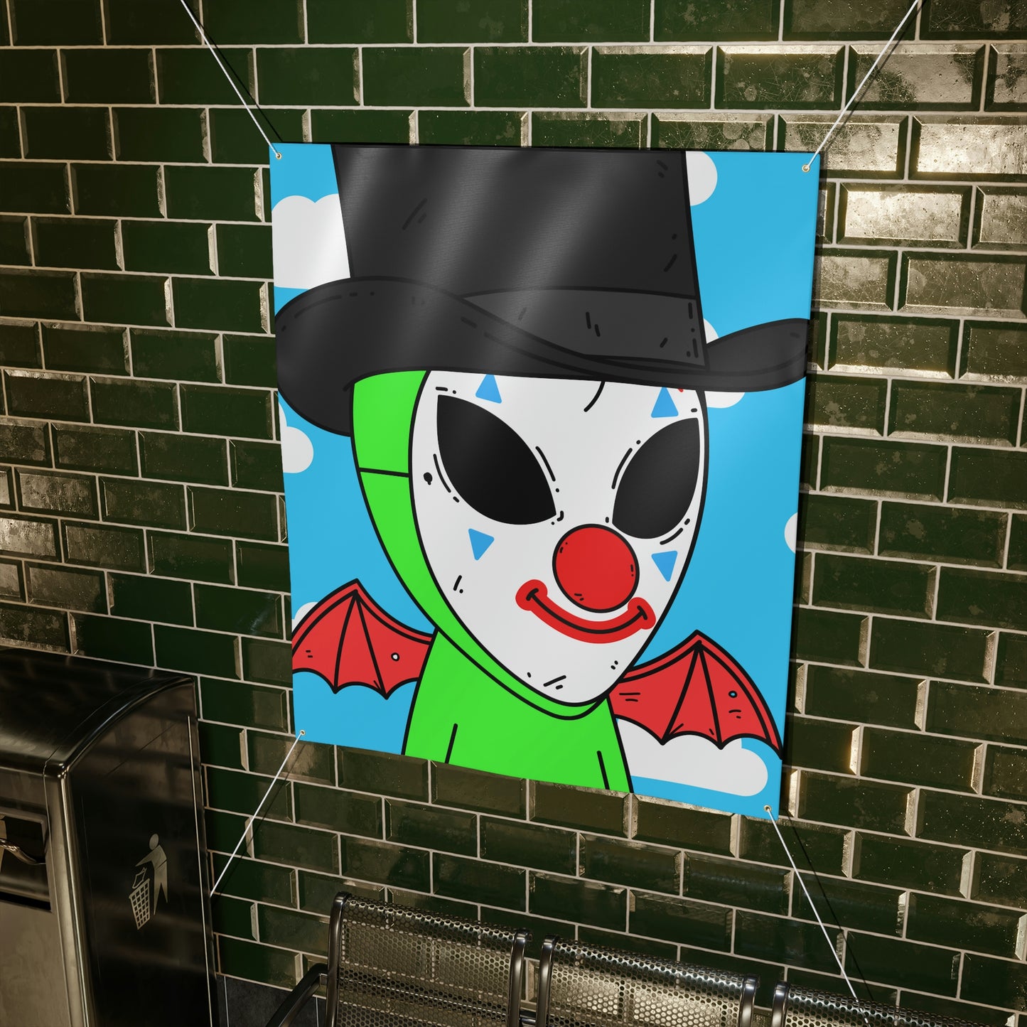 Clown Visitor Green Alien w/ Devil Wings Matte Banner