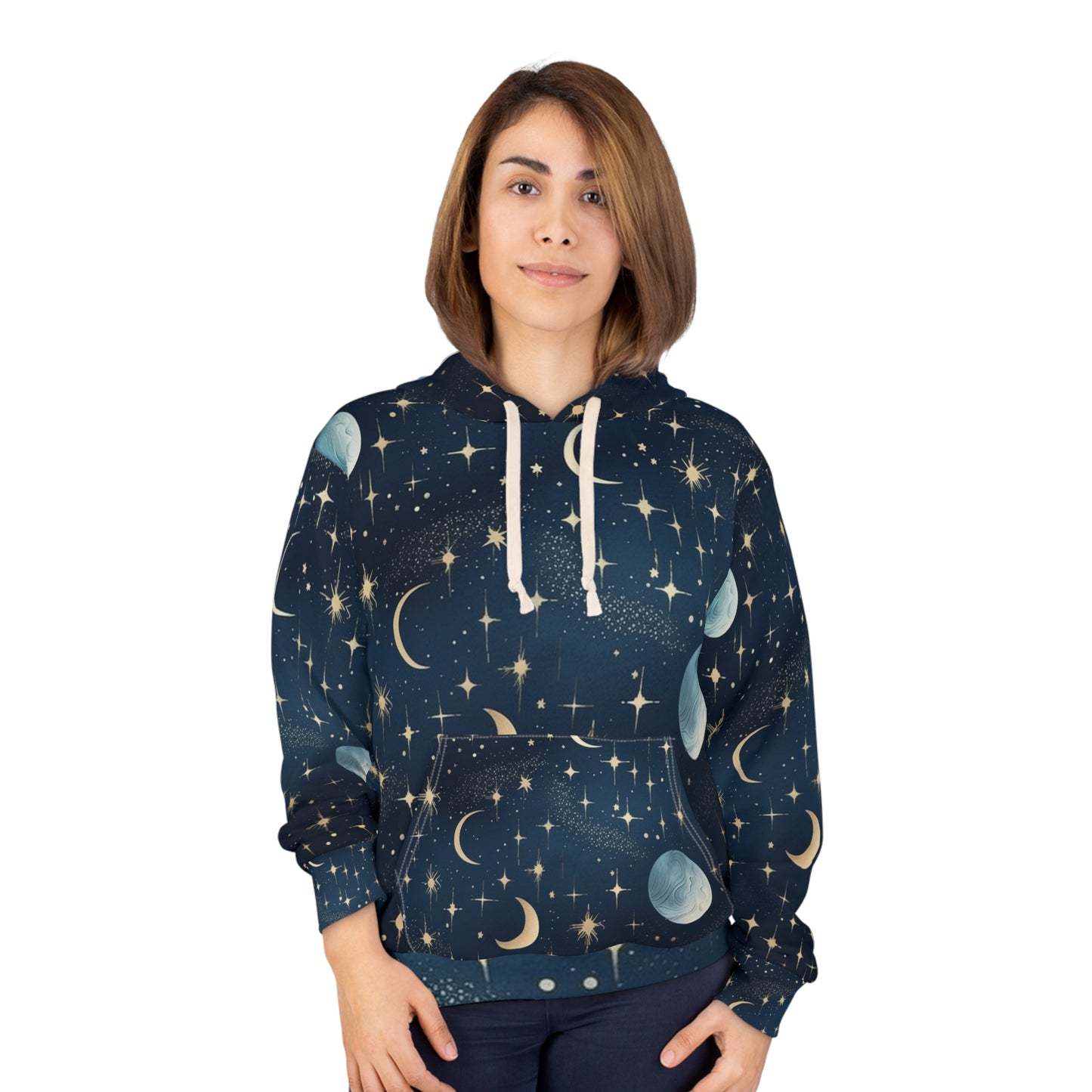 Dreamy Night Sky Celestial Stars Moons Pattern Design Sudadera con capucha unisex (AOP)