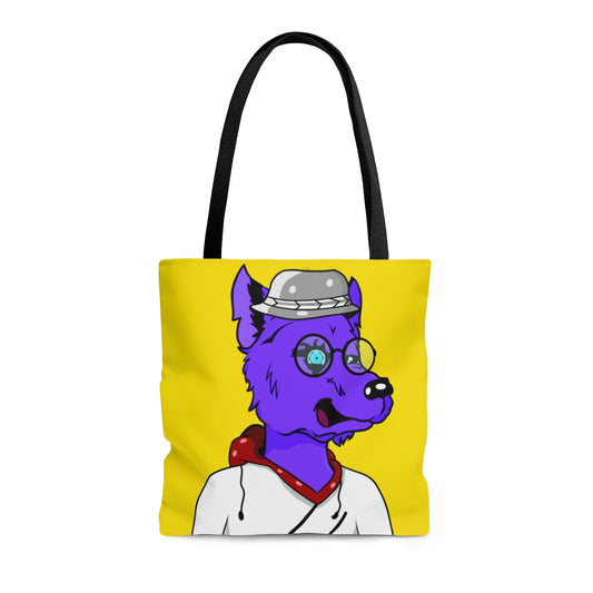 Cyborg Wolve Wolf Gafas con montura redonda Sombrero Fedora Sudadera blanca Sudadera con capucha Piel morada AOP Bolsa de tela 