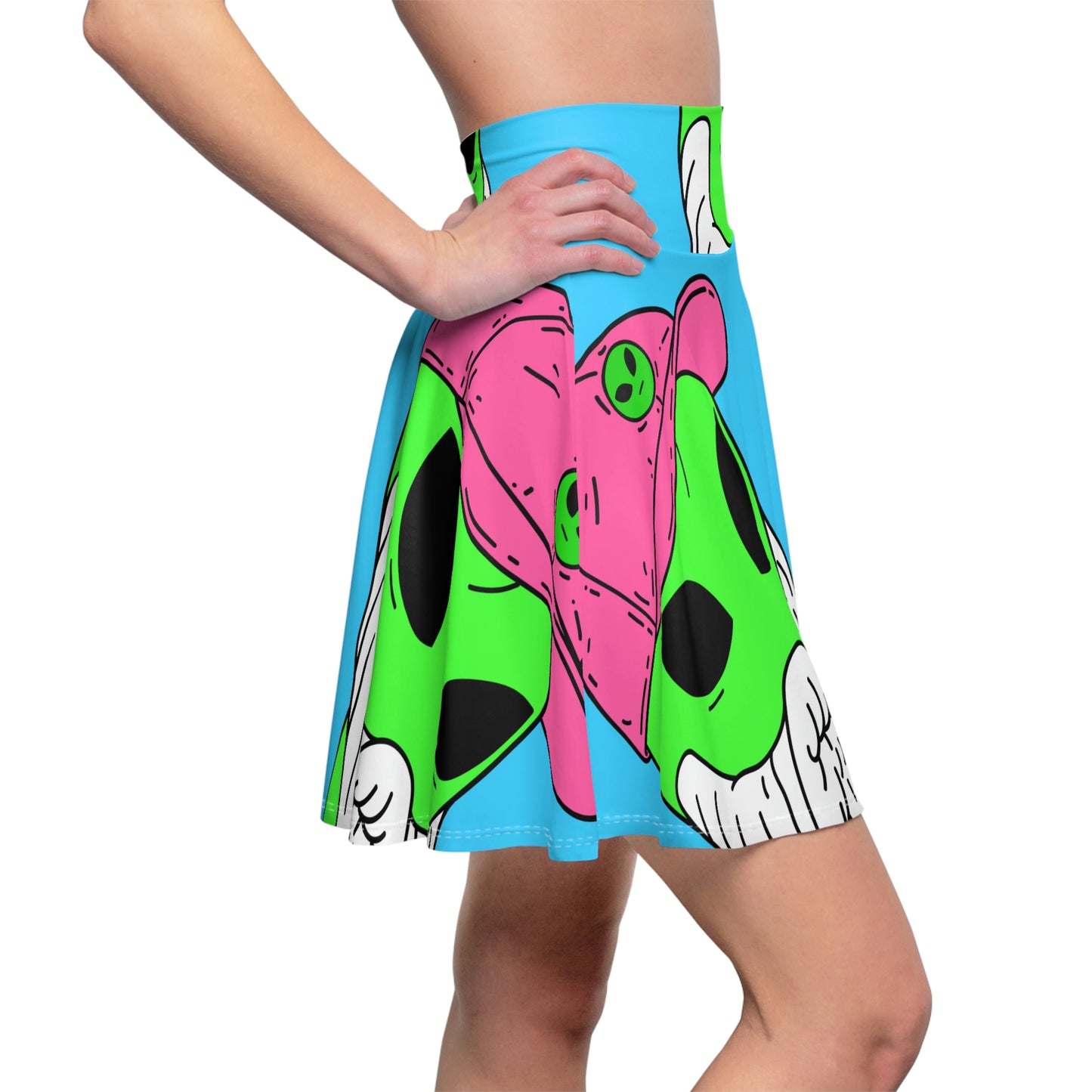 Beard Visitor Pink Hat Alien Cartoon Women's Skater Skirt (AOP)