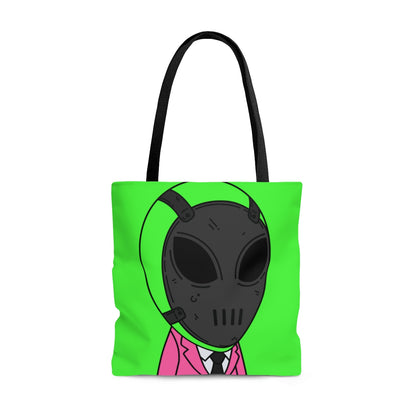 Green Alien Black Space UFO Mask Pink Suit Visitor AOP Tote Bag