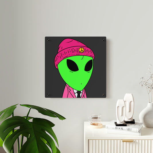 Peace Alien ピンクスーツ ビジネス アクリル ウォール アート パネル