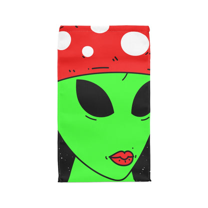 Mushroom Head Green Alien Visitor w/ Red Lips Polyester Lunch Bag