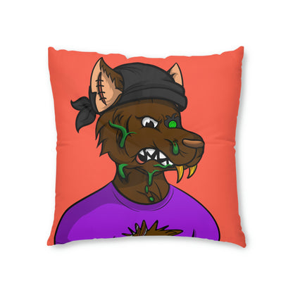 Brown Fur Wolve Cyborg Black Bandana Wolf Tufted Floor Pillow, Square