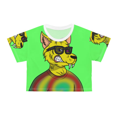 Wolve Cyborg Tie Dye Wolf Shirt Yellow Fur Cool Sun Glasses AOP Crop Tee