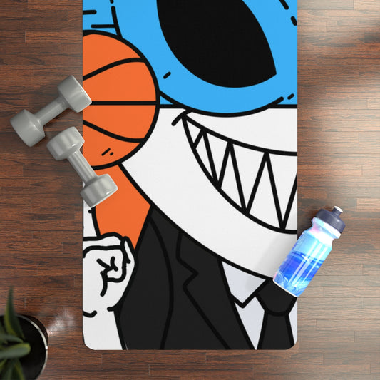 Alien BBall Sport Ninja Mask Big Smile Teeth Game Player Orange Basketball Rubber Yoga Mat