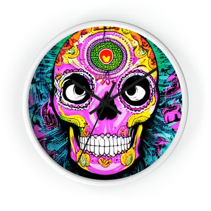 Trippy psychedelic Skull Skeleton Head Face Wall clock