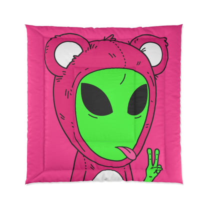 Oso Rosa Paz Verde Mano Lengua Visitante Extraterrestre Cama Colcha