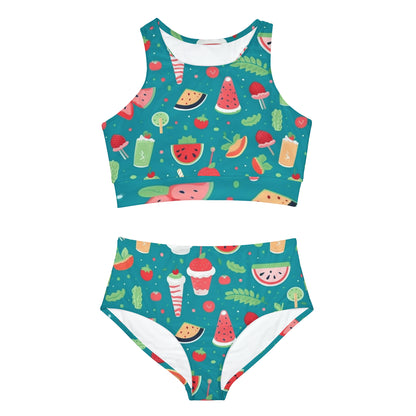 Quirky Summer Food Watermelon Ice Cream Cocktail Pattern Sporty Bikini Set (AOP)