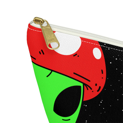 Mushroom Head Green Alien Visitor w/ Red Lips Accessory Pouch w T-bottom