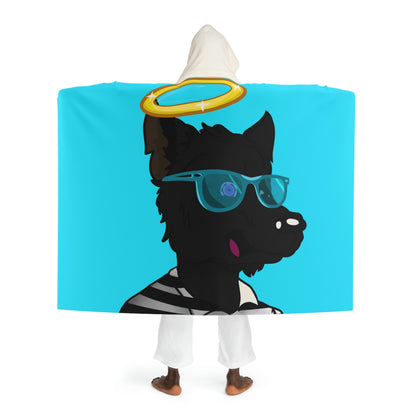 Cyborg Wolve Angel Halo Striped Shirt Glasses Wolf Hooded Sherpa Fleece Blanket