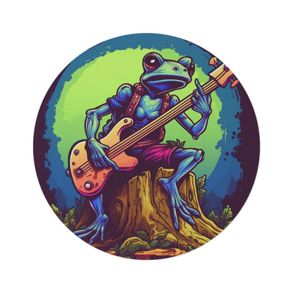 Frog Log Retro Graphic Trippy Musician Instrument Guitar Player Round Rug