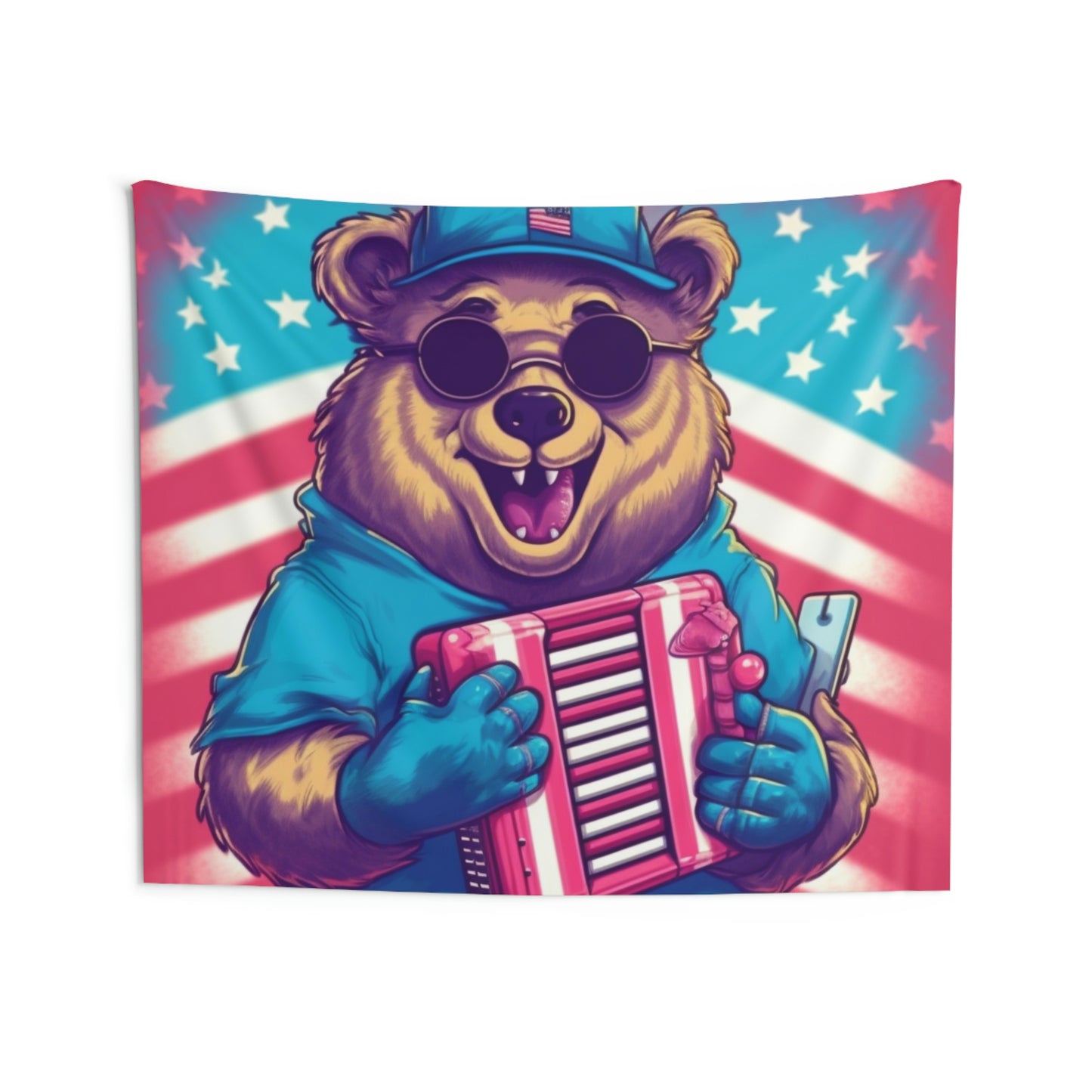 Accordion Musical Bear USA American Style Animal Indoor Wall Tapestries