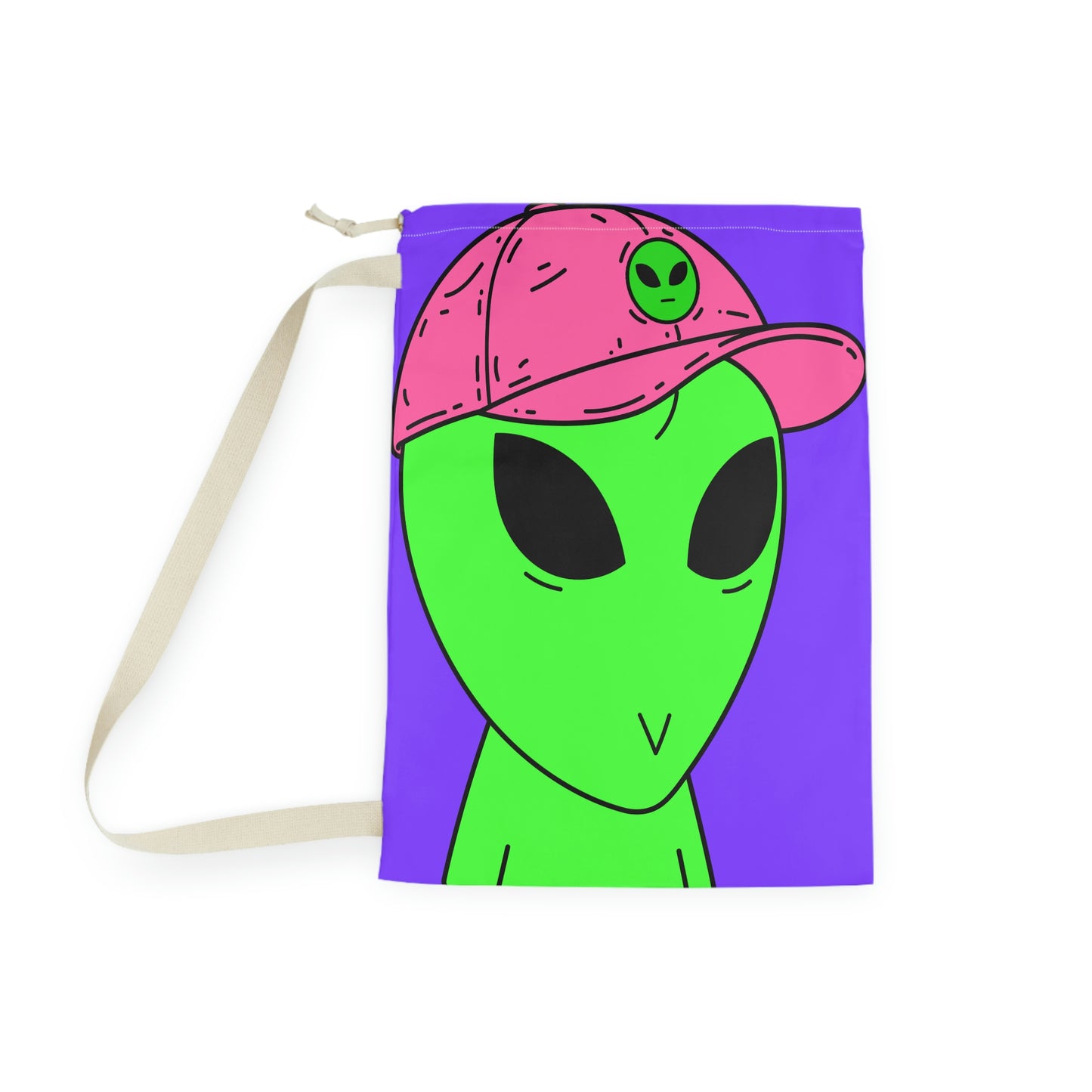 Green Alien V Face Pink Visi hat Visitor Laundry Bag