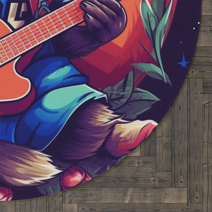 Acoustic Guitar Raccoon - Furry Animal Musician Decor Round Rug