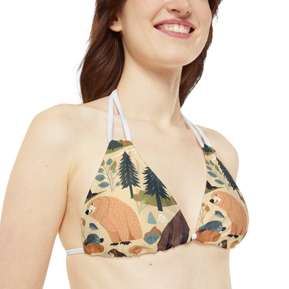 U.S. Wilderness Inspired: Grizzly Bears, Animals Pattern Strappy Bikini Set (AOP)