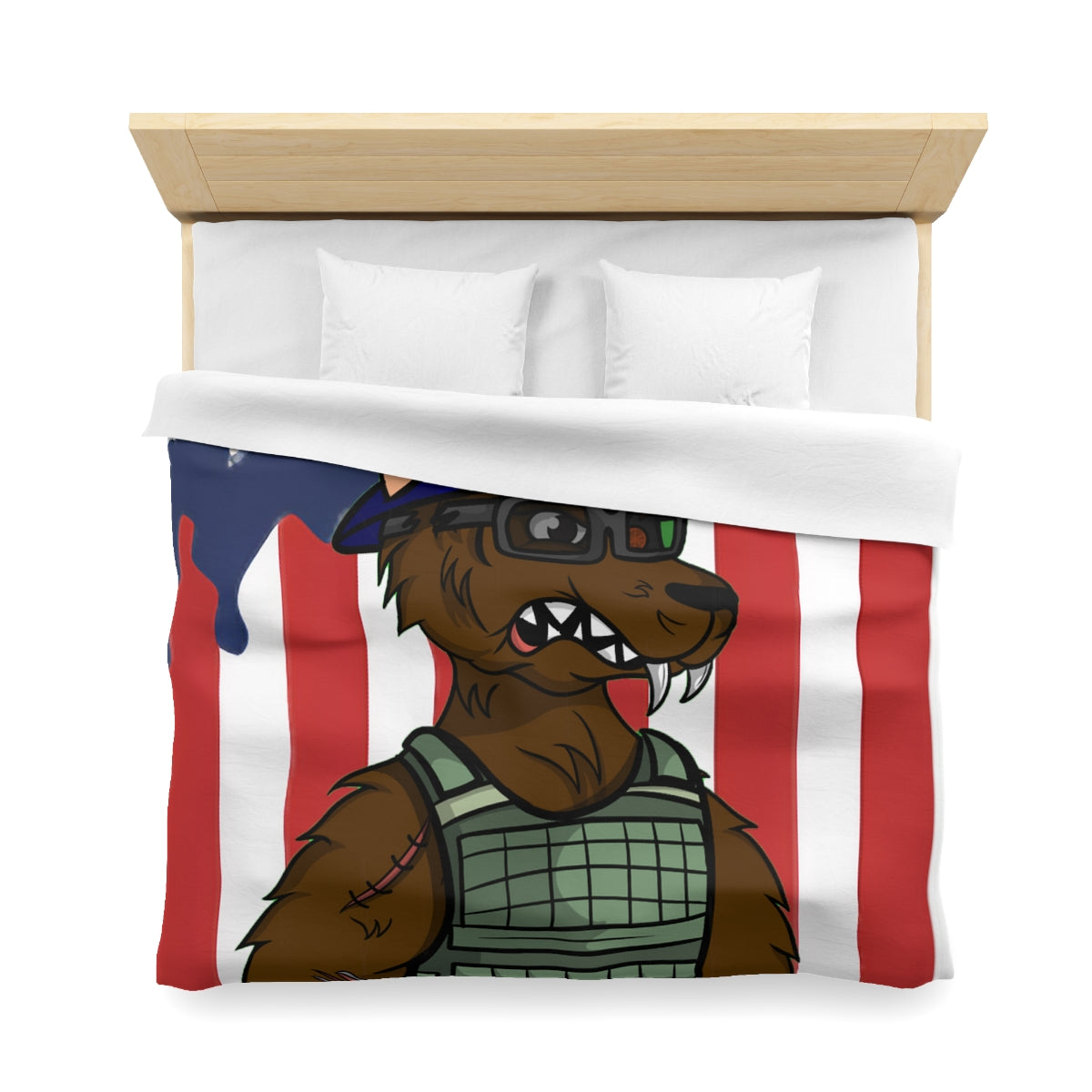 Military Army Cyborg Werewolf USA American Flag Wolf Microfiber Duvet Cover