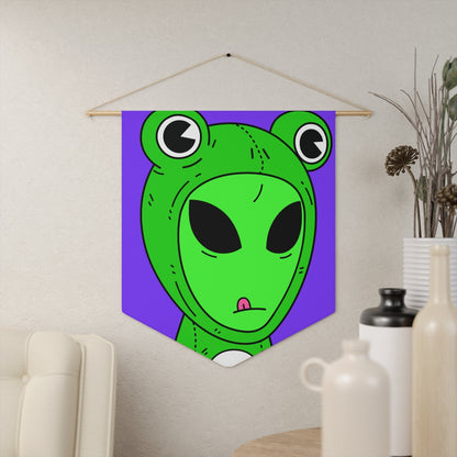 Green Kek Frog Alien Space Character Cartoon Pink Tongue Visitor Pennant