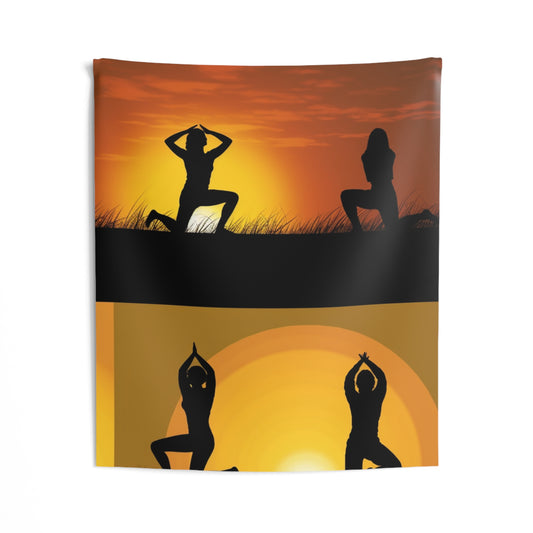 Yoga Poses Silhouette - Tranquil Sunset Art Indoor Wall Tapestries