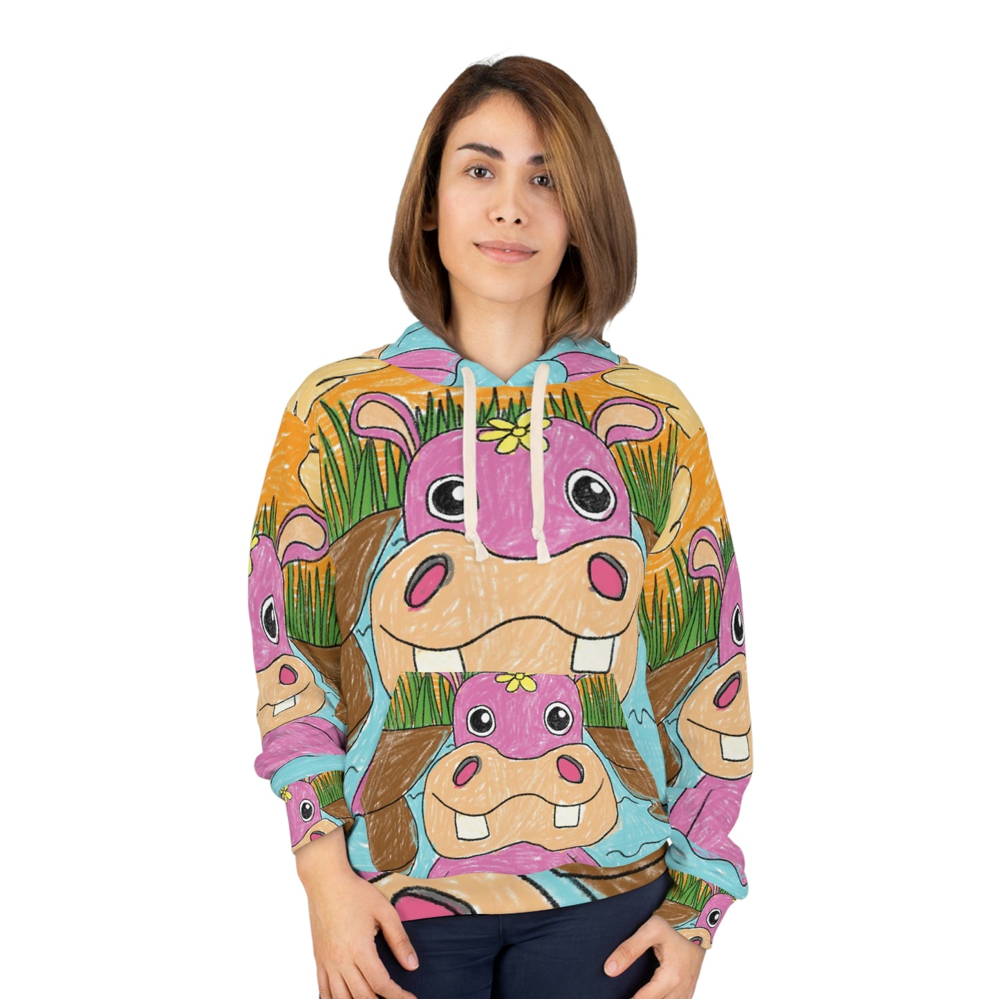 Hippo Hippopotamus Animal Creature Graphic AOP Unisex Pullover Hoodie