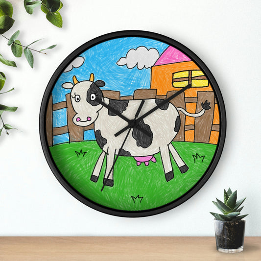 Reloj de pared con personaje animal de granero de granja de vaca Moo 