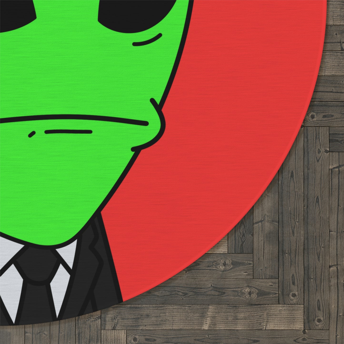 Green Hair Alien Business Black Suit Large Okay Mouth Visitor Round Rug - Visitor751