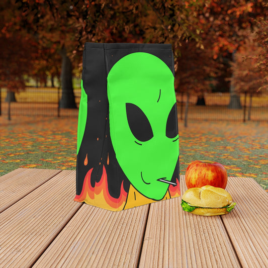 Space Alien UFO SCI FI Sucker Visitor Fire Flame Blazing heat Galactic Polyester Lunch Bag