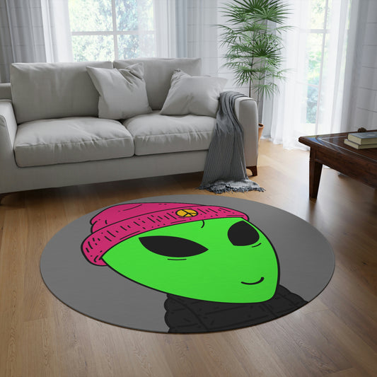 The Visitors Green Alien Peace Hat Round Rug - Visitor751