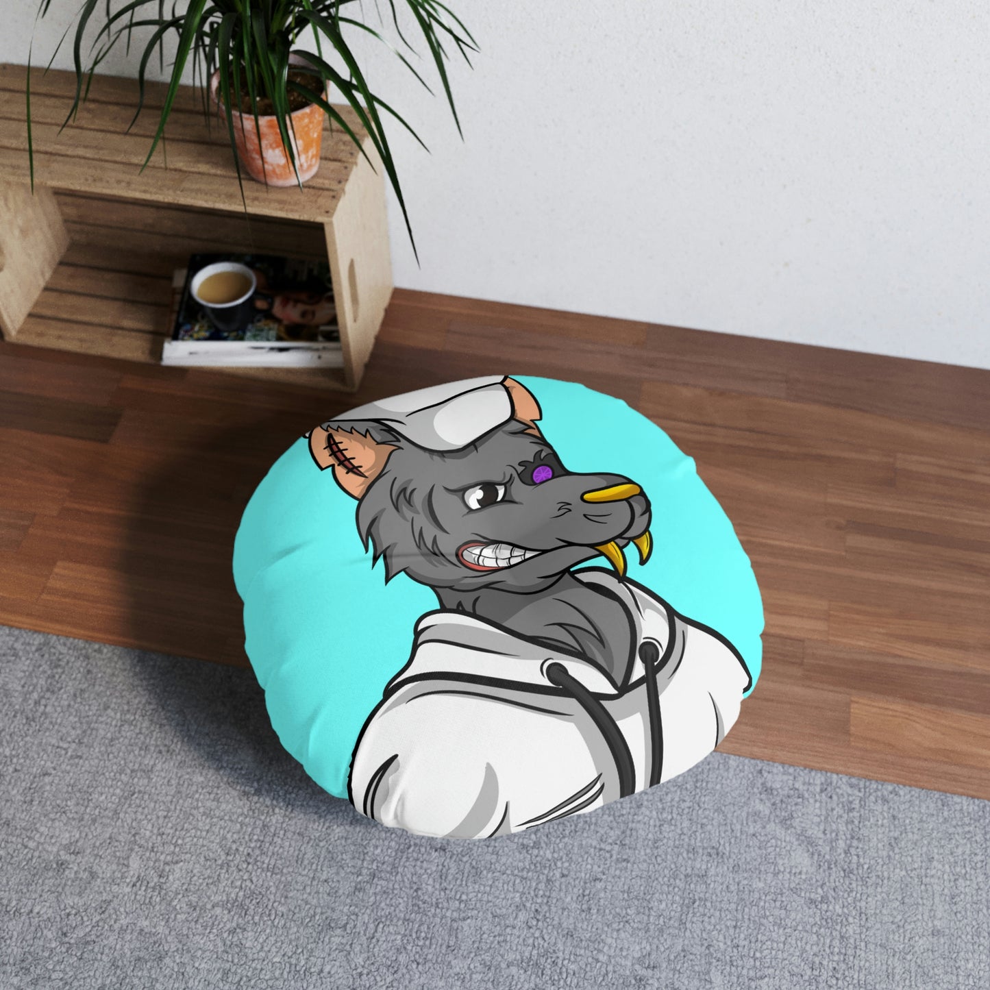 Chief Chef Cook Wolf Werewolve Cyborg Tufted Floor Pillow, Round