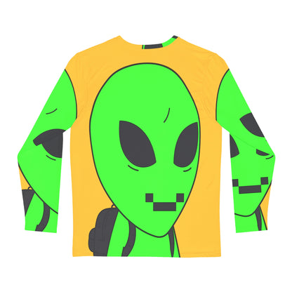 Green Alien Visitor Digital Face Black Backpack Men's Long Sleeve AOP Shirt